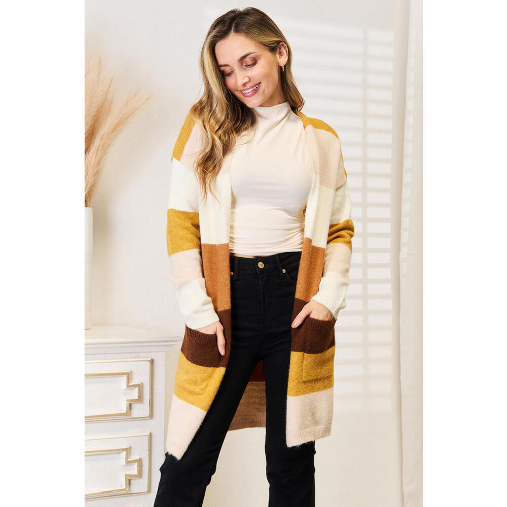 Color Block Dropped Shoulder Cardigan